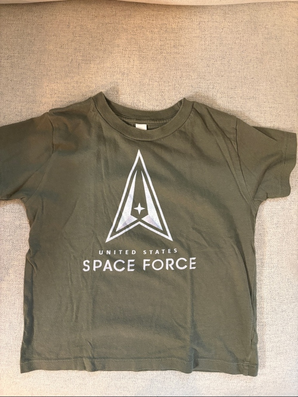 Kids Space Force Logo Tee - Olive Green with White Graphic 4T USSF EUC